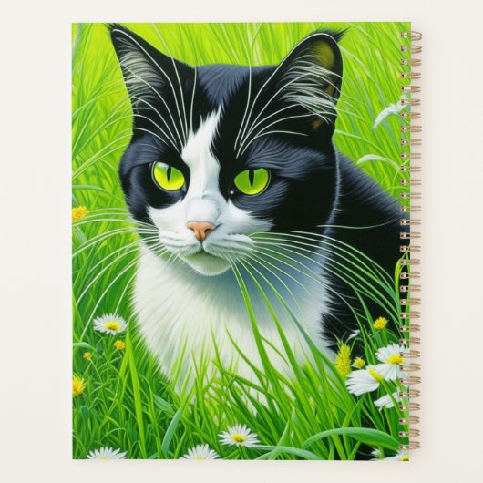 Gepersonaliseerde Schattige kat in een veld van Da Planner (Achterkant)