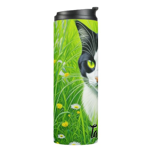 Gepersonaliseerde Schattige kat in een veld van Da Thermosbeker (Gedraaid links)