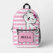 Gepersonaliseerde Schattige Kat Roze Gestreepte Ru Bedrukte Rugzak (Voorkant)