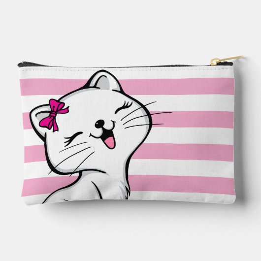 Gepersonaliseerde Schattige Kat Roze Gestript Etui (Achterkant)