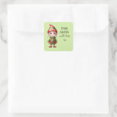 Gepersonaliseerde schattige kerst elf vierkante sticker (Tas)