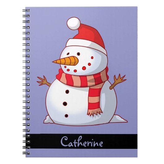 Gepersonaliseerde schattige kerst sneeuwman notitieboek (Voorkant)