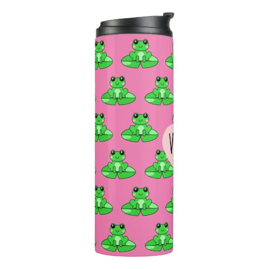 Gepersonaliseerde schattige kikker | Naam in Hart Thermosbeker (Gedraaid links)