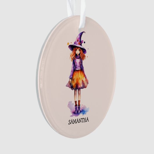 Gepersonaliseerde schattige Kind heks Halloween Ornament (voorkant)