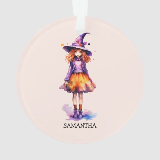 Gepersonaliseerde schattige Kind heks Halloween Ornament (achterkant)