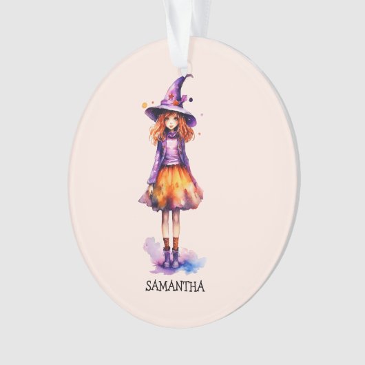 Gepersonaliseerde schattige Kind heks Halloween Ornament (voorkant)