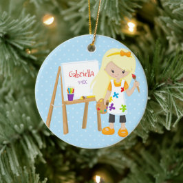 Gepersonaliseerde schattige kleine kunstenaar kers keramisch ornament