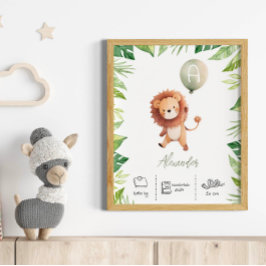 Gepersonaliseerde schattige leeuw met ballonnen kw poster