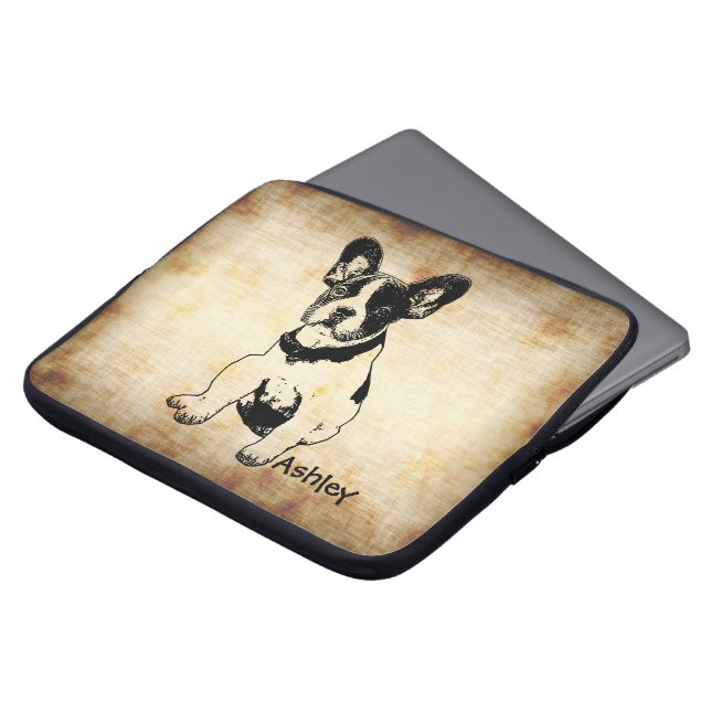 Gepersonaliseerde schattige lieve franse bulldog p laptop sleeve (Voorkant top)