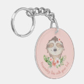 Gepersonaliseerde schattige luiaard blush roze blo sleutelhanger (Voorkant Links)