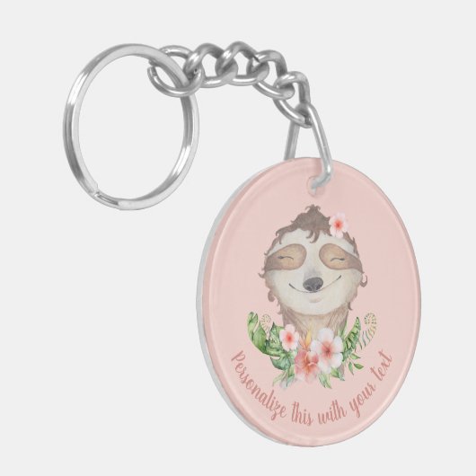 Gepersonaliseerde schattige luiaard blush roze blo sleutelhanger (Voorkant Links)