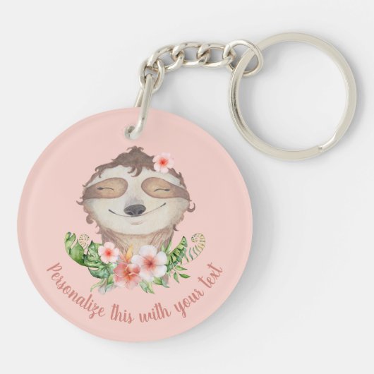 Gepersonaliseerde schattige luiaard blush roze blo sleutelhanger (Achterkant)