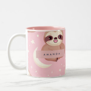 Gepersonaliseerde Schattige Luiaard met Sterrenpat Tweekleurige Koffiemok