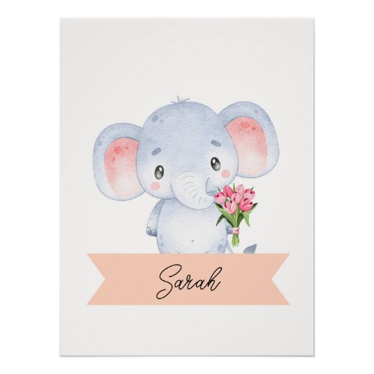 Gepersonaliseerde schattige olifantenkwekerij perfect poster (Voorkant)