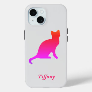 Gepersonaliseerde schattige ombre kat iPhone 15 case