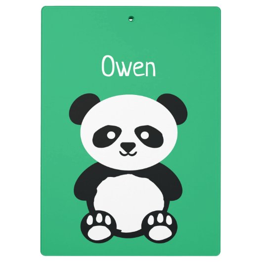 Gepersonaliseerde Schattige Panda Beer Groene Kind Klembord (Achterkant)