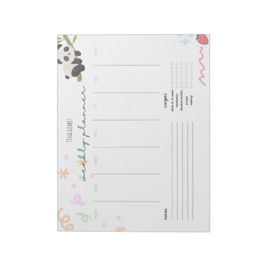 Gepersonaliseerde schattige panda Weekly Planner N Notitieblok (Linkerzijde)