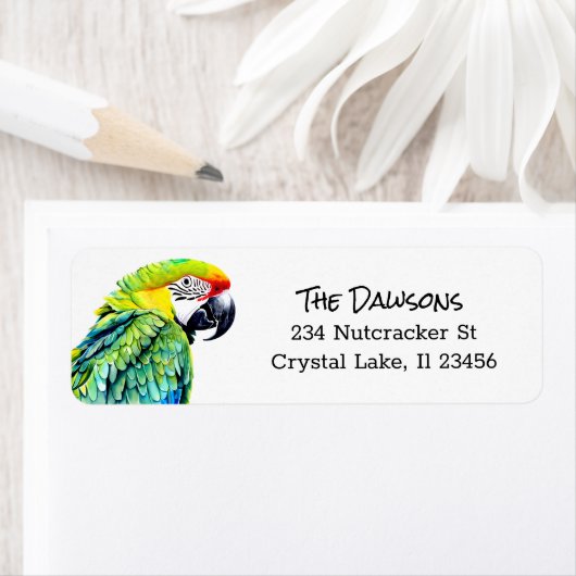 Gepersonaliseerde schattige papegaai kunstwerk etiket (Insitu)