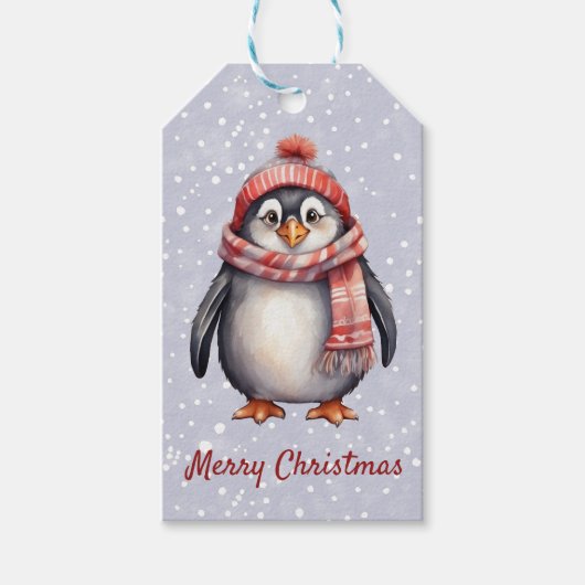 Gepersonaliseerde schattige pinguïn cadeau label cadeaulabel (Voorkant)