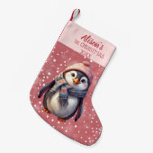 Gepersonaliseerde schattige pinguïn eerste Kerstmi Kleine Kerstsok (Voorkant (Hangend))