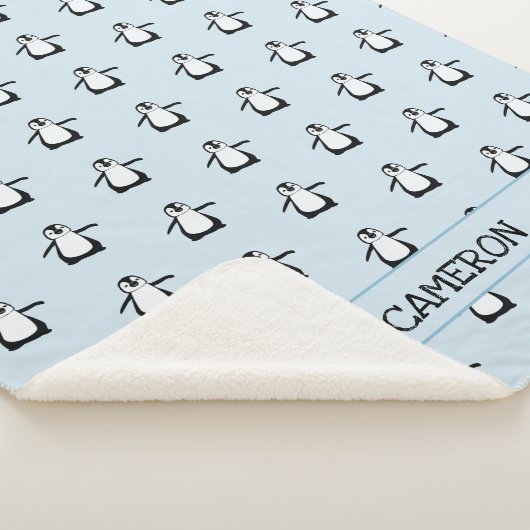 Gepersonaliseerde schattige Pinguïn Illustratie Ba Sherpa Deken (3/4)
