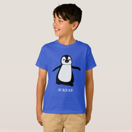 Gepersonaliseerde schattige pinguïn illustratie Jo T-shirt (Voorkant volledig)