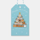 Gepersonaliseerde schattige puppies kerstboom hond cadeaulabel (Voorkant)