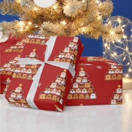 Gepersonaliseerde schattige puppies kerstboom hond cadeaupapier