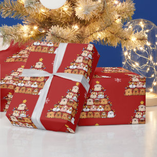 Gepersonaliseerde schattige puppies kerstboom hond cadeaupapier