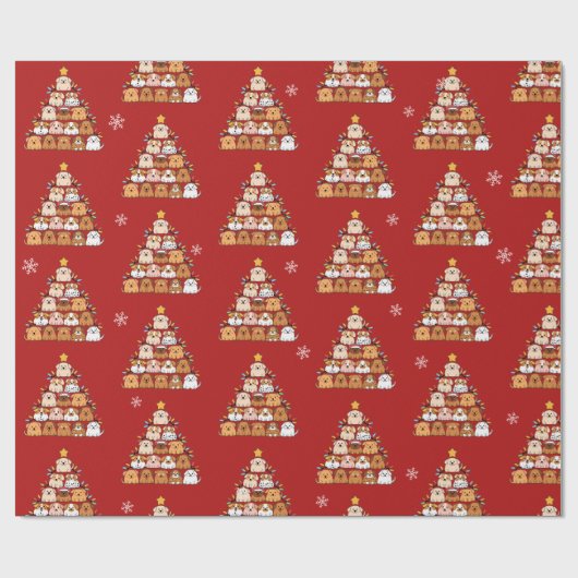Gepersonaliseerde schattige puppies kerstboom hond cadeaupapier (Vlak)