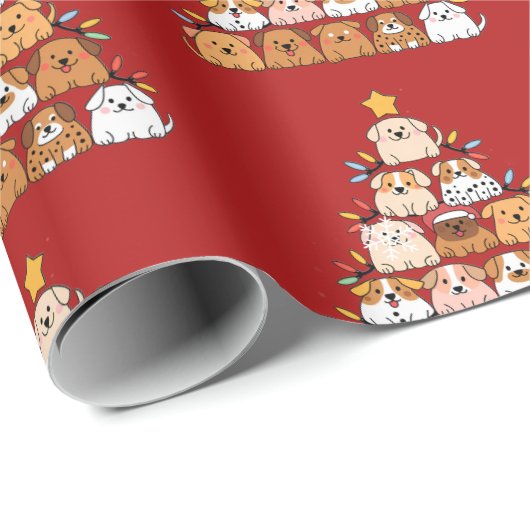 Gepersonaliseerde schattige puppies kerstboom hond cadeaupapier (Rol Hoek)