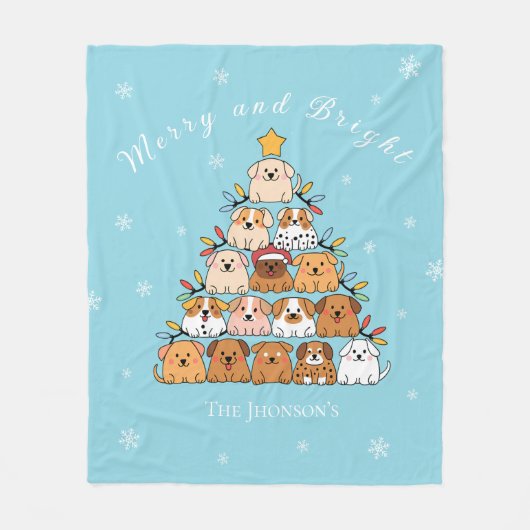 Gepersonaliseerde schattige puppies kerstboom hond fleece deken (Voorkant)