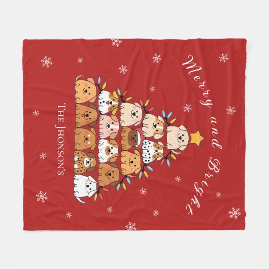 Gepersonaliseerde schattige puppies kerstboom hond fleece deken (Voorkant (Horizontaal))