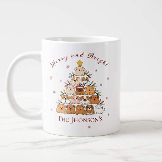 Gepersonaliseerde schattige puppies kerstboom hond grote koffiekop (Links)