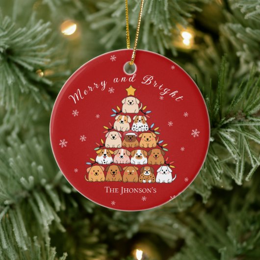 Gepersonaliseerde schattige puppies kerstboom hond keramisch ornament (Boom)