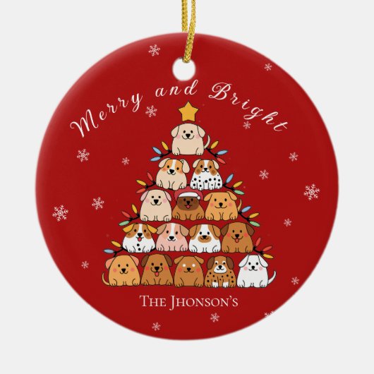 Gepersonaliseerde schattige puppies kerstboom hond keramisch ornament (Voorkant)
