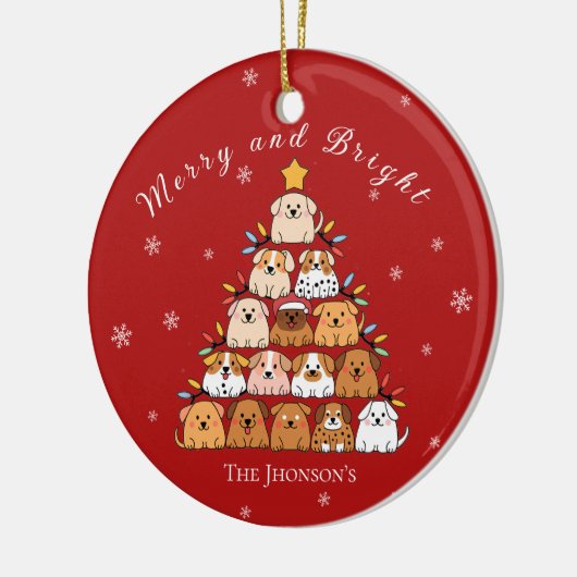 Gepersonaliseerde schattige puppies kerstboom hond keramisch ornament (Links)