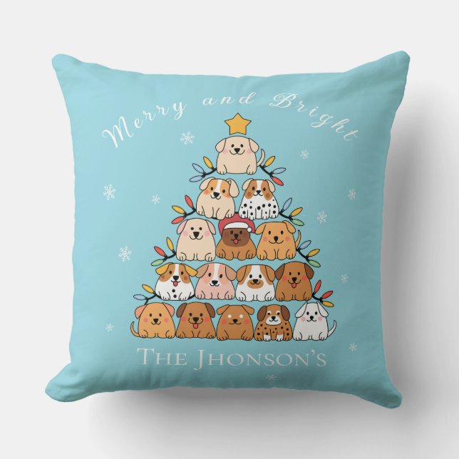 Gepersonaliseerde schattige puppies kerstboom hond kussen (Voorkant)