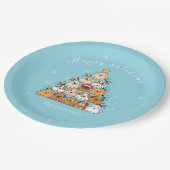 Gepersonaliseerde schattige puppies kerstboom hond papieren bordje (Gekanteld)