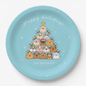 Gepersonaliseerde schattige puppies kerstboom hond papieren bordje (Voorkant)