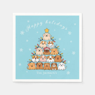 Gepersonaliseerde schattige puppies kerstboom hond servet