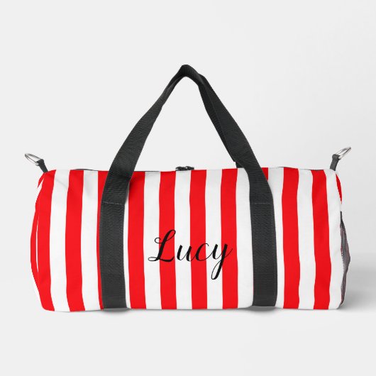 Gepersonaliseerde schattige rode witte strepen plunjezak (Voorkant)