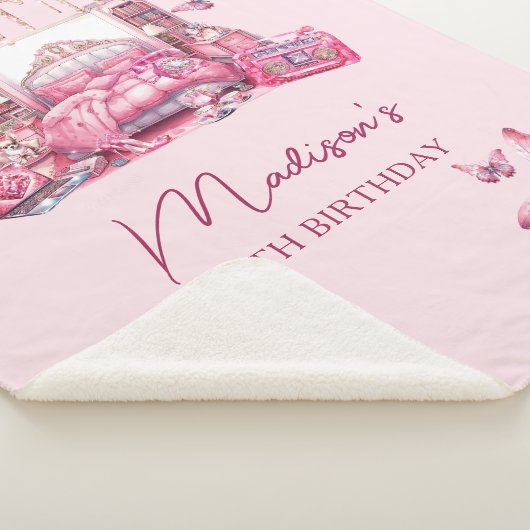 Gepersonaliseerde Schattige roze Sleepover Meisje  Sherpa Deken (3/4)