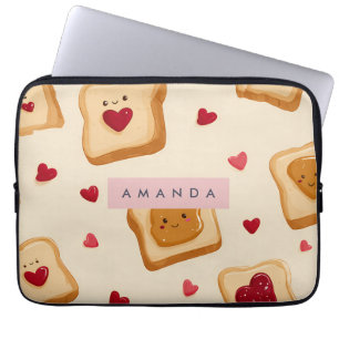 Gepersonaliseerde Schattige Toast en Heart Jam Pat Laptop Sleeve