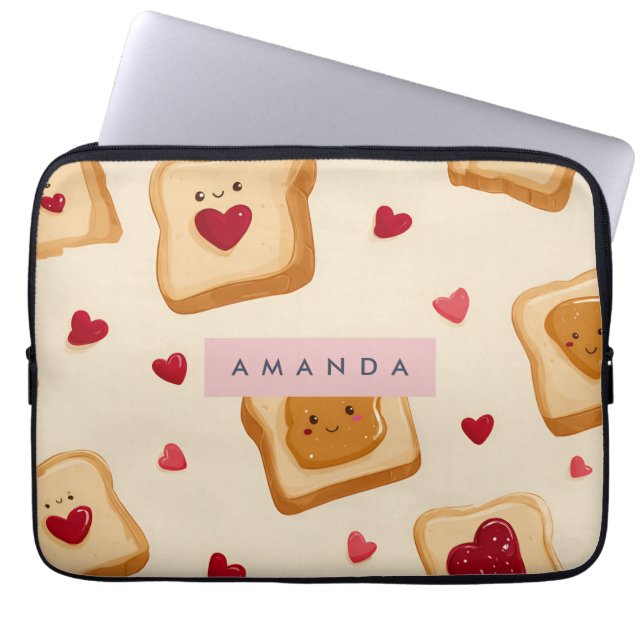 Gepersonaliseerde Schattige Toast en Heart Jam Pat Laptop Sleeve (Voorkant)