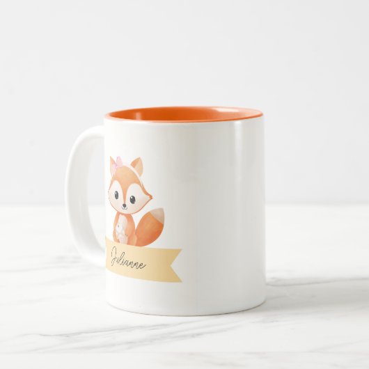 Gepersonaliseerde schattige vos tweekleurige koffiemok (Voorkant links)