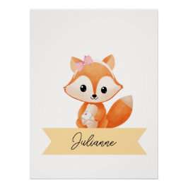 Gepersonaliseerde schattige vossenkwekerij perfect poster