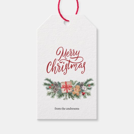 Gepersonaliseerde schattige vrolijke kerst cadeaulabel (Voorkant)