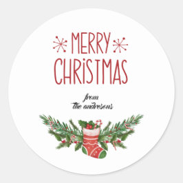 Gepersonaliseerde schattige vrolijke kerst ronde sticker