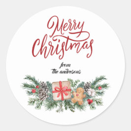 Gepersonaliseerde schattige vrolijke kerst ronde sticker